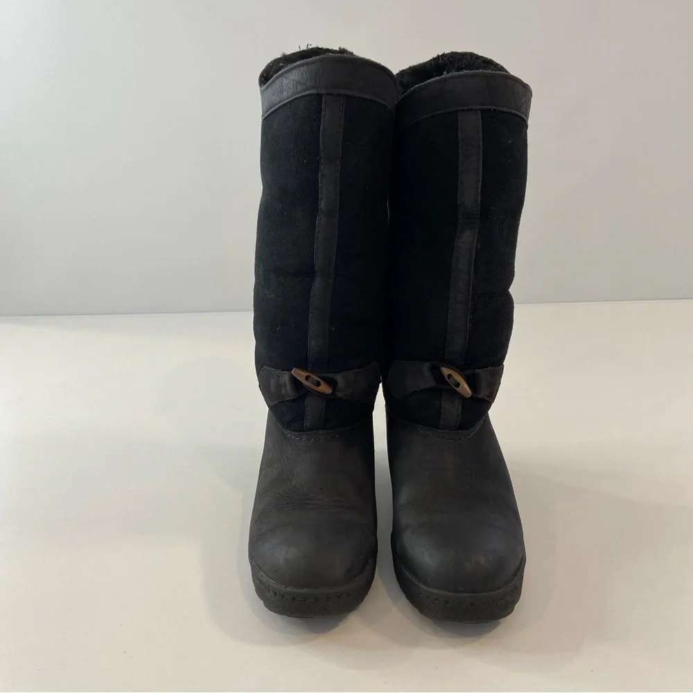 Sorel Women Black Leather Shearling Lined Snow Winter Boots Size 8 - Picture 5 of 16